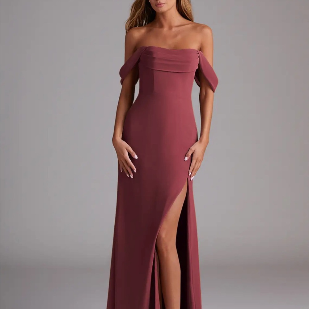 Azazie Saige Merlot A-Line Off the Shoulder Chiffon Convertible Dress